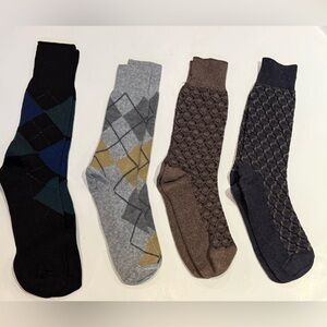 Set of 4 Men’s Knit Socks Argyle & Geometric Prints Size 10-13